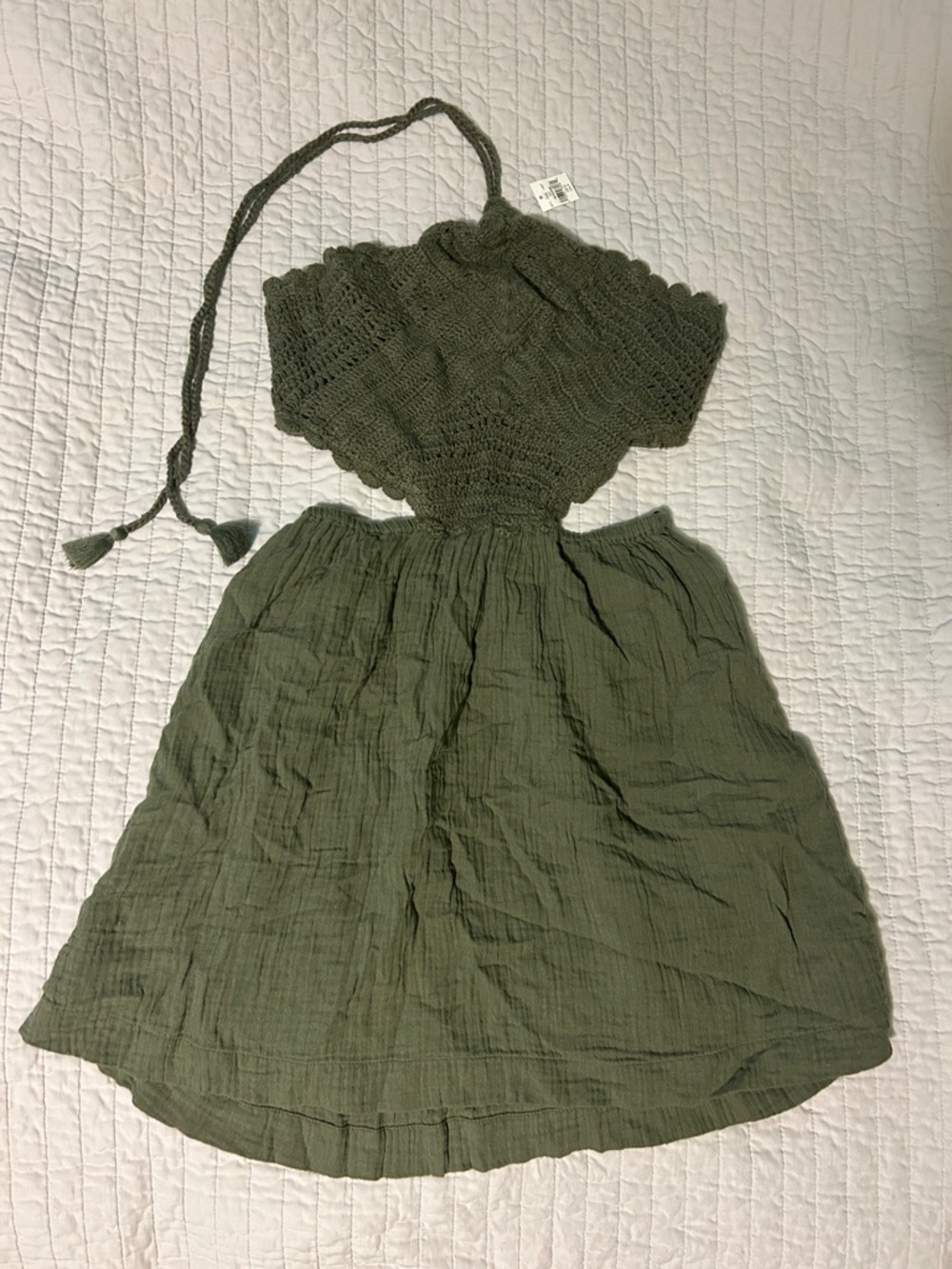 aerie Olive Green Crochet Mini Dress